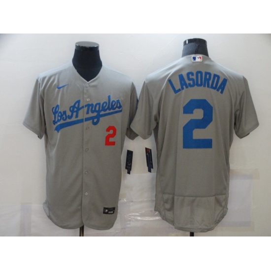 Men's Los Angeles Dodgers 2 Tommy Lasorda Nike Gray Jersey