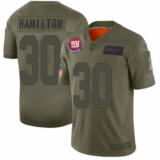 Women's New York Giants 30 Antonio Hamilton Limited Camo 2019 Salute to Service Football Jersey
