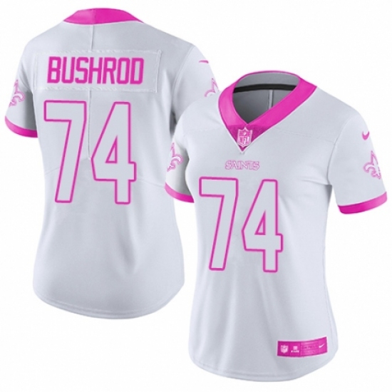 Women's Nike New Orleans Saints 74 Jermon Bushrod Limited White/Pink Rush Fashion NFL Jersey