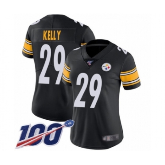 Women's Pittsburgh Steelers 29 Kam Kelly Black Team Color Vapor Untouchable Limited Player 100th Season Football Jersey