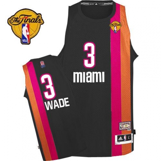 Men's Adidas Miami Heat 3 Dwyane Wade Authentic Black ABA Hardwood Classic Finals Patch NBA Jersey
