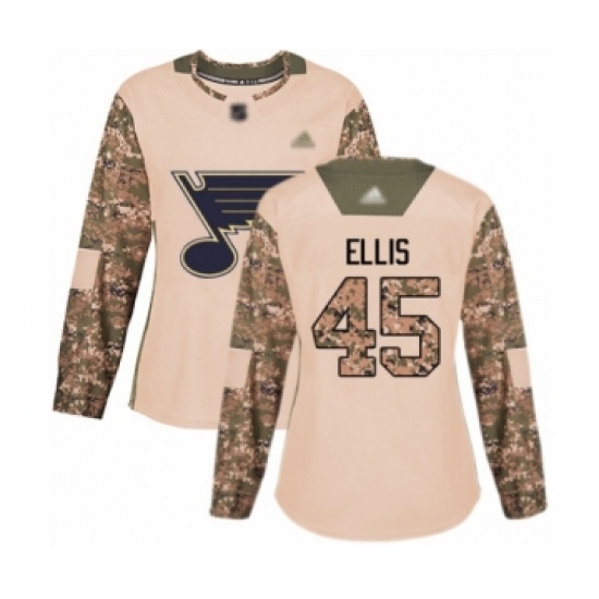 Women's St. Louis Blues 45 Colten Ellis Authentic Camo Veterans Day Practice Hockey Jersey