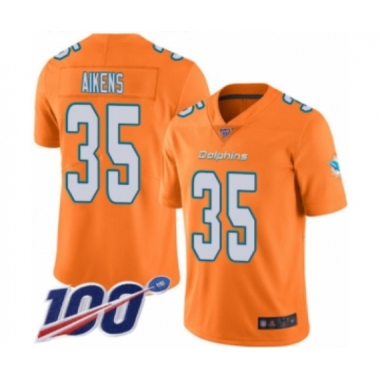 Men's Miami Dolphins 35 Walt Aikens Limited Orange Rush Vapor Untouchable 100th Season Football Jersey