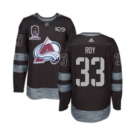 Colorado Avalanche 33 Patrick Roy Black 1917-2017 Black Stanley Cup Champions Patch 100th Anniversary Stitched NHL Jersey