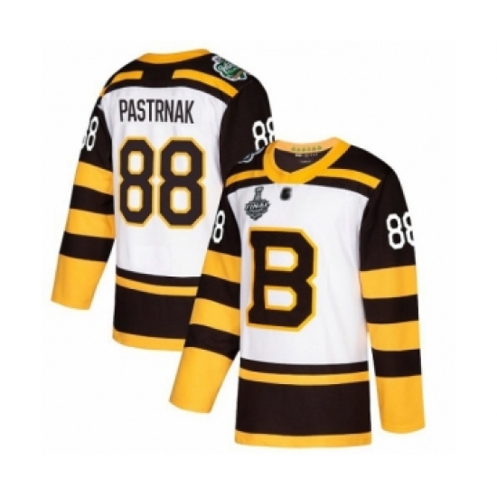 Men's Boston Bruins 88 David Pastrnak Authentic White Winter Classic 2019 Stanley Cup Final Bound Hockey Jersey
