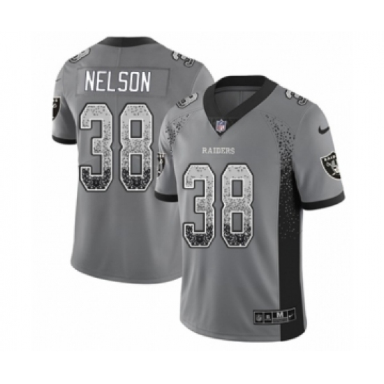 Youth Nike Oakland Raiders 38 Nick Nelson Limited Gray Rush Drift Fashion NFL Jersey