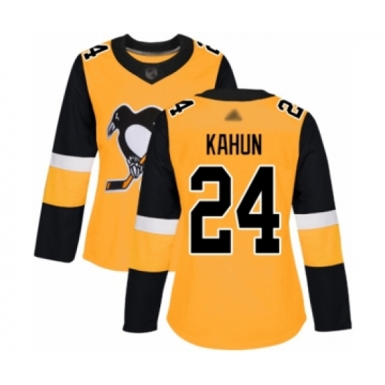 Women's Pittsburgh Penguins 24 Dominik Kahun Authentic Gold Alternate Hockey Jersey