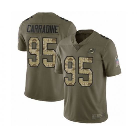 Youth Miami Dolphins 95 Tank Carradine Limited Olive Camo 2017 Salute to Service Football Jersey