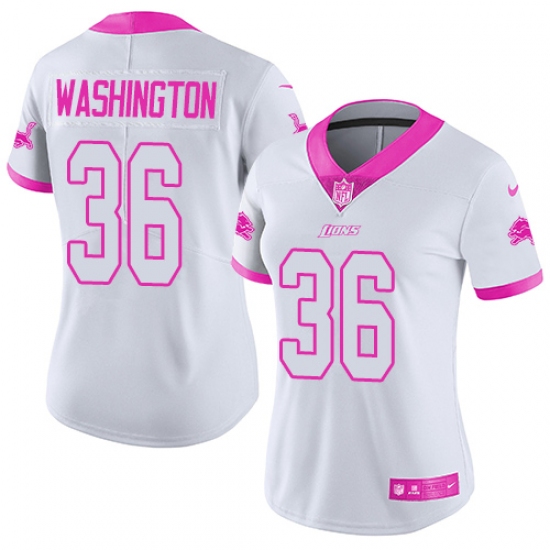 Women's Nike Detroit Lions 36 Dwayne Washington Limited White/Pink Rush Fashion NFL Jersey