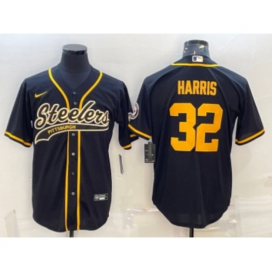 Men's Pittsburgh Steelers 32 Franco Harris Black Gold With Patch Cool Base Stitched Baseball Jersey