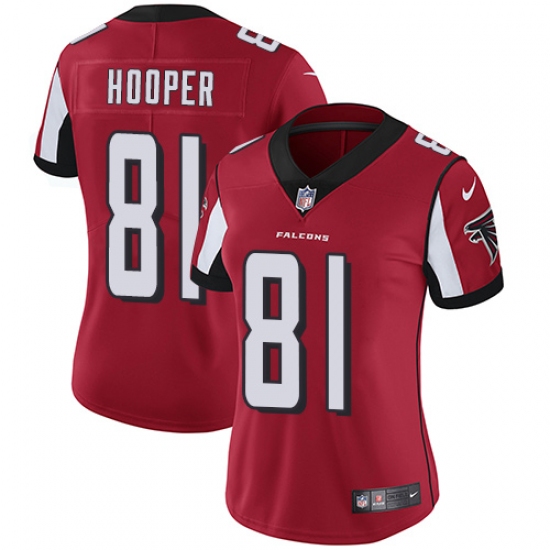 Women's Nike Atlanta Falcons 81 Austin Hooper Red Team Color Vapor Untouchable Limited Player NFL Jersey