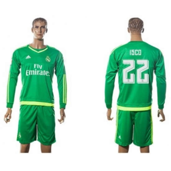 Real Madrid 22 Isco Green Long Sleeves Soccer Club Jersey