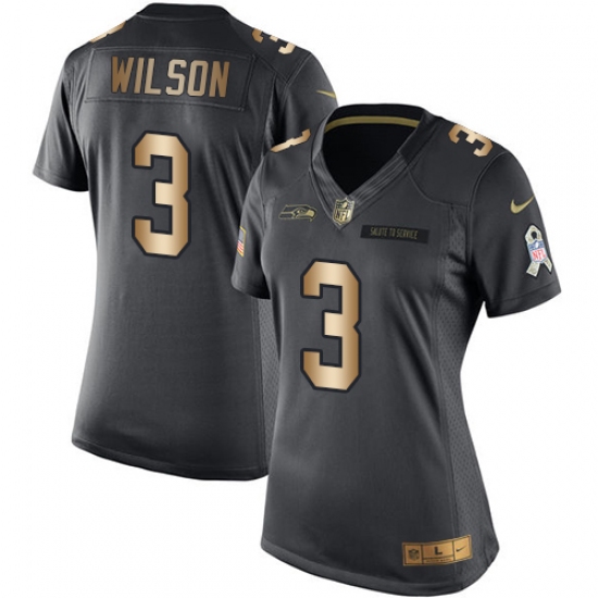 Women's Nike Seattle Seahawks 3 Russell Wilson Limited Black/Gold Salute to Service NFL Jersey