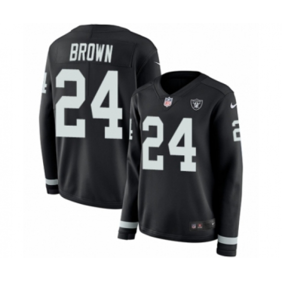 Women's Nike Oakland Raiders 24 Willie Brown Limited Black Therma Long Sleeve NFL Jersey