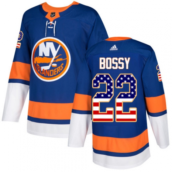 Youth Adidas New York Islanders 22 Mike Bossy Authentic Royal Blue USA Flag Fashion NHL Jersey