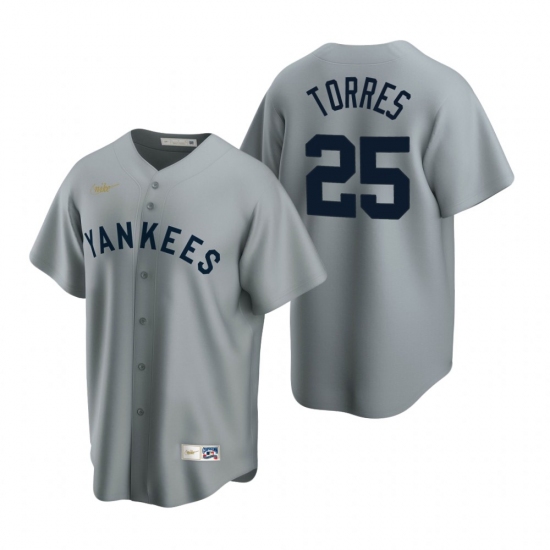 Men's Nike New York Yankees 25 Gleyber Torres Gray Cooperstown Collection Road Stitched Baseball Jersey