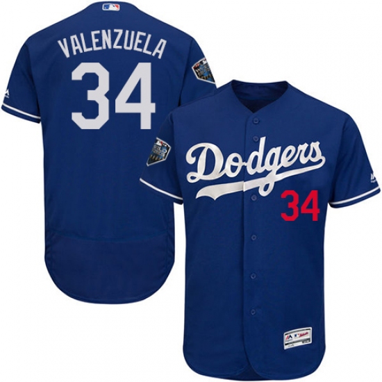 Men's Majestic Los Angeles Dodgers 34 Fernando Valenzuela Royal Blue Flexbase Authentic Collection 2018 World Series MLB Jersey