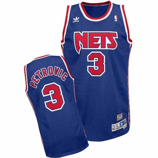 Men's Adidas Brooklyn Nets 3 Drazen Petrovic Swingman Blue Throwback NBA Jersey
