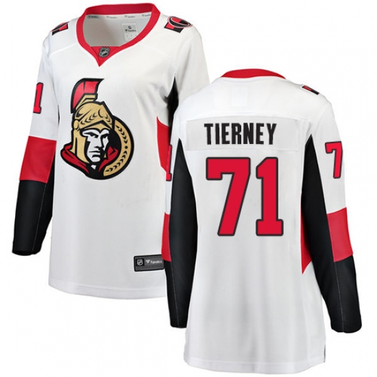 Women's Ottawa Senators 71 Chris Tierney Fanatics Branded White Away Breakaway NHL Jersey