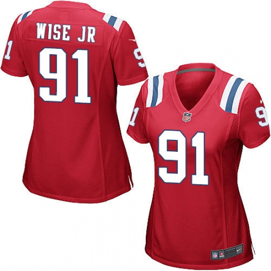 Women's Nike New England Patriots 91 Deatrich Wise Jr Game Red Alternate NFL Jersey