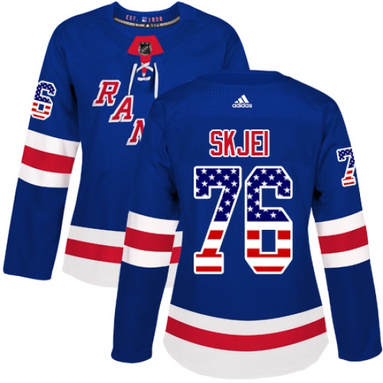 Women's Adidas New York Rangers 76 Brady Skjei Authentic Royal Blue USA Flag Fashion NHL Jersey
