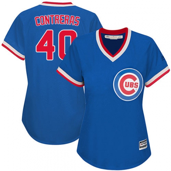 Women's Majestic Chicago Cubs 40 Willson Contreras Authentic Royal Blue Cooperstown MLB Jersey