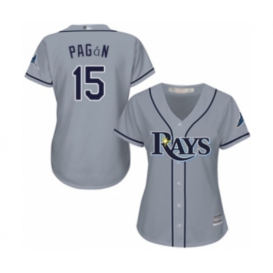Women's Tampa Bay Rays 15 Emilio Pagan Authentic Grey Road Cool Base Baseball Player Jersey