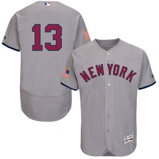 Men's Majestic New York Yankees 13 Alex Rodriguez Grey Fashion Stars & Stripes Flex Base MLB Jersey