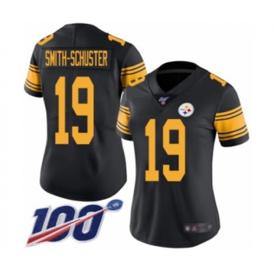 Women's Pittsburgh Steelers 19 JuJu Smith-Schuster Limited Black Rush Vapor Untouchable 100th Season Football Jersey