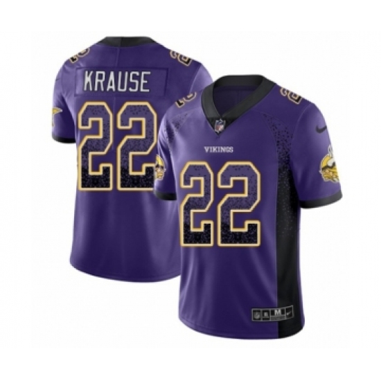Men's Nike Minnesota Vikings 22 Paul Krause Limited Purple Rush Drift Fashion NFL Jersey