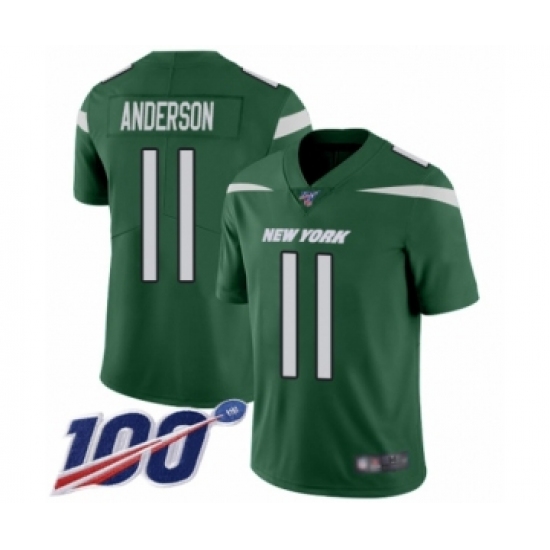 Men's New York Jets 11 Robby Anderson Green Team Color Vapor Untouchable Limited Player 100th Season Football Jersey