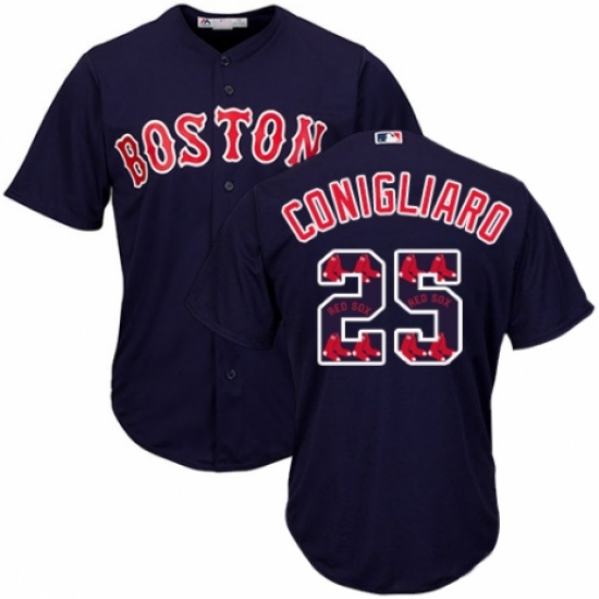 Men's Majestic Boston Red Sox 25 Tony Conigliaro Authentic Navy Blue Team Logo Fashion Cool Base MLB Jersey
