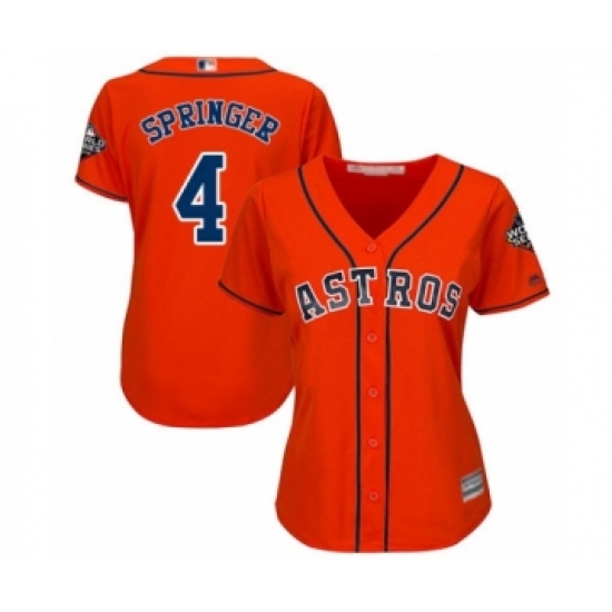 Women's Houston Astros 4 George Springer Authentic Orange Alternate Cool Base 2019 World Series Bound Baseball Jersey
