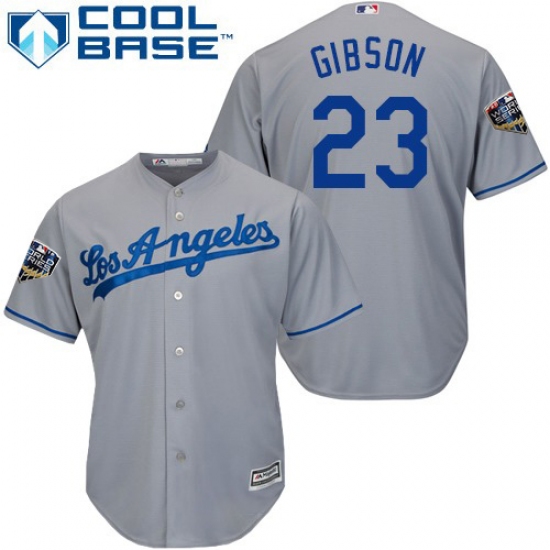 Youth Majestic Los Angeles Dodgers 23 Kirk Gibson Authentic Grey Road Cool Base 2018 World Series MLB Jersey