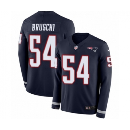Men's Nike New England Patriots 54 Tedy Bruschi Limited Navy Blue Therma Long Sleeve NFL Jersey