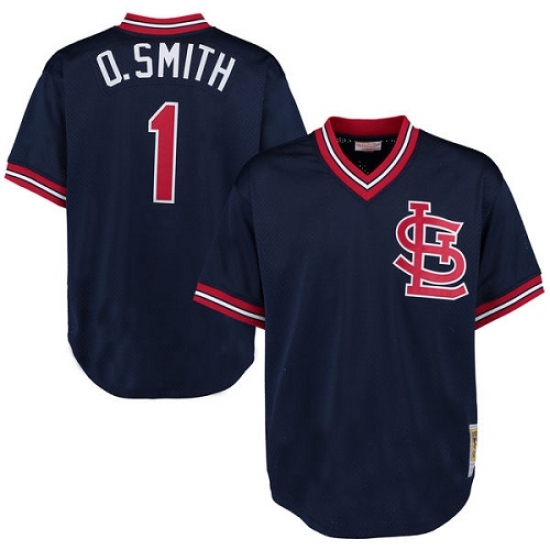 Men's Mitchell and Ness 1994 St. Louis Cardinals 1 Ozzie Smith Replica Navy Blue Throwback MLB Jersey