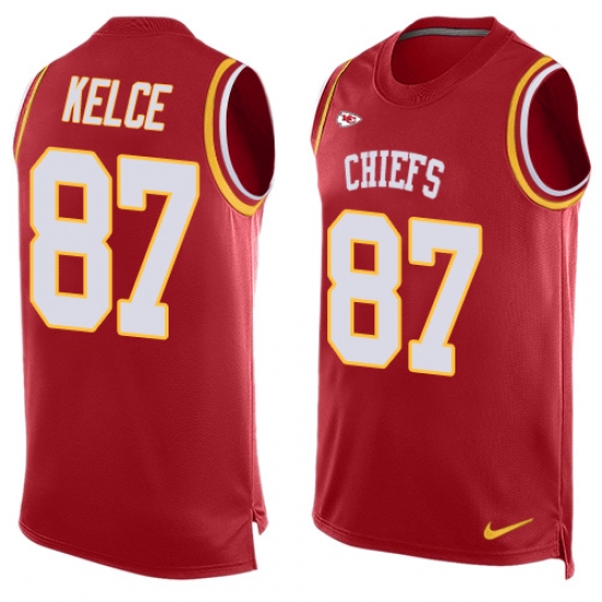 Men's Nike Kansas City Chiefs 87 Travis Kelce Limited Red Player Name & Number Tank Top NFL Jersey