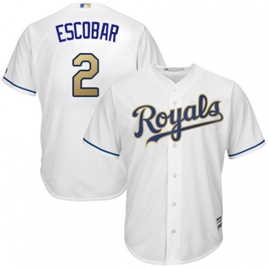 Youth Majestic Kansas City Royals 2 Alcides Escobar Authentic White Home Cool Base MLB Jersey