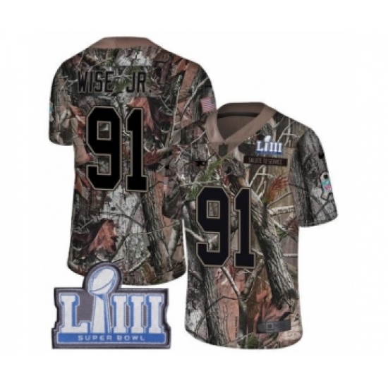 Men's Nike New England Patriots 91 Deatrich Wise Jr Camo Rush Realtree Limited Super Bowl LIII Bound NFL Jersey
