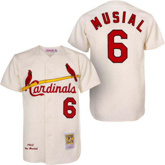 Men's Mitchell and Ness 1963 St. Louis Cardinals 6 Stan Musial Replica Cream Throwback MLB Jersey