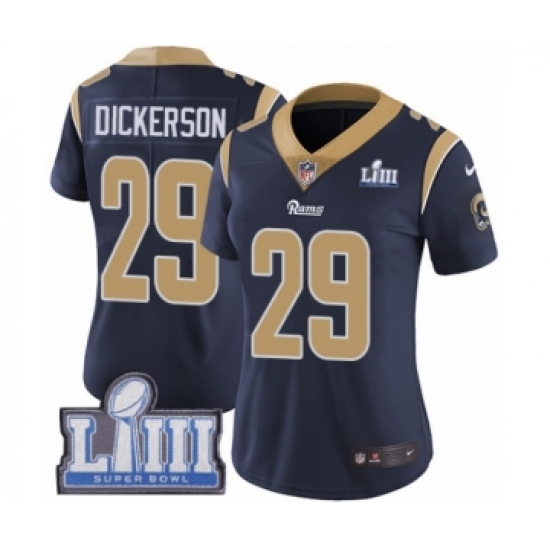 Women's Nike Los Angeles Rams 29 Eric Dickerson Navy Blue Team Color Vapor Untouchable Limited Player Super Bowl LIII Bound NFL Jersey