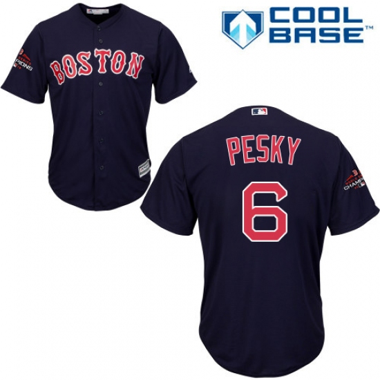 Youth Majestic Boston Red Sox 6 Johnny Pesky Authentic Navy Blue Alternate Road Cool Base 2018 World Series Champions MLB Jersey
