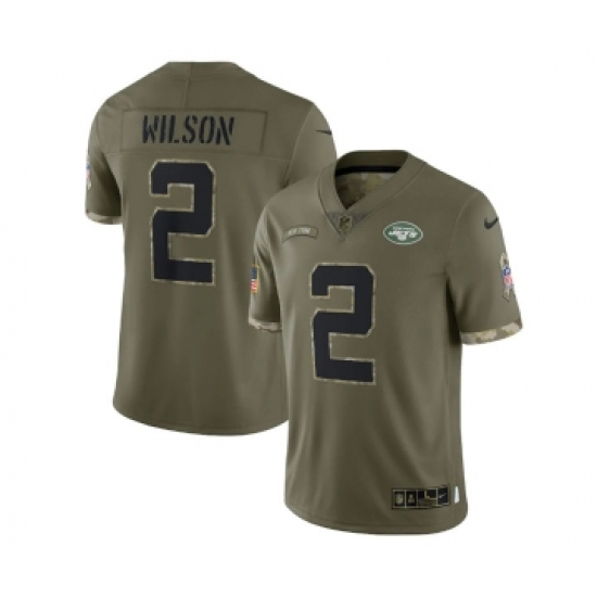 Men's New York Jets 2 Zach Wilson 2022 Olive Salute To Service Limited Stitched Jersey