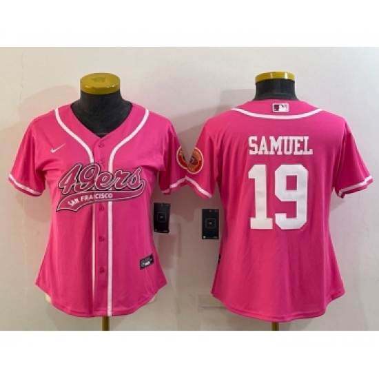 Women's San Francisco 49ers 19 Deebo Samuel Pink With Patch Cool Base Stitched Baseball Jersey