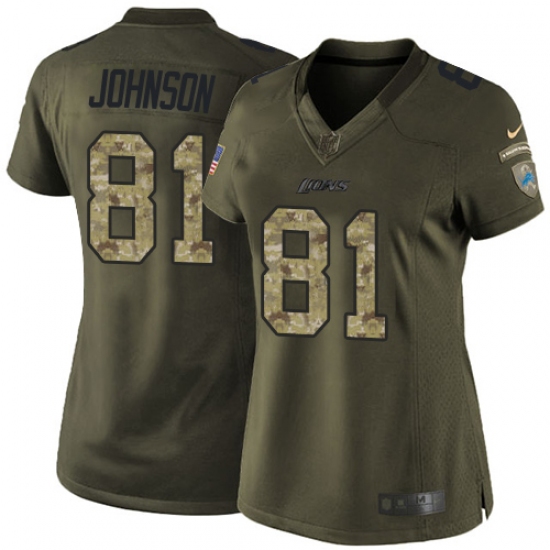 Women's Nike Detroit Lions 81 Calvin Johnson Elite Green Salute to Service NFL Jersey