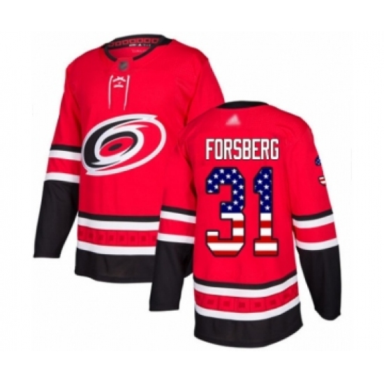 Youth Carolina Hurricanes 31 Anton Forsberg Authentic Red USA Flag Fashion Hockey Jersey