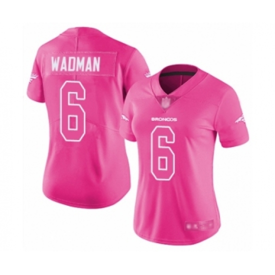 Women's Denver Broncos 6 Colby Wadman Limited Pink Rush Fashion Football Jersey