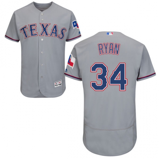 Men's Majestic Texas Rangers 34 Nolan Ryan Grey Road Flex Base Authentic Collection MLB Jersey