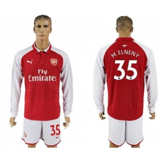 Arsenal 35 M.Elneny Red Home Long Sleeves Soccer Club Jersey