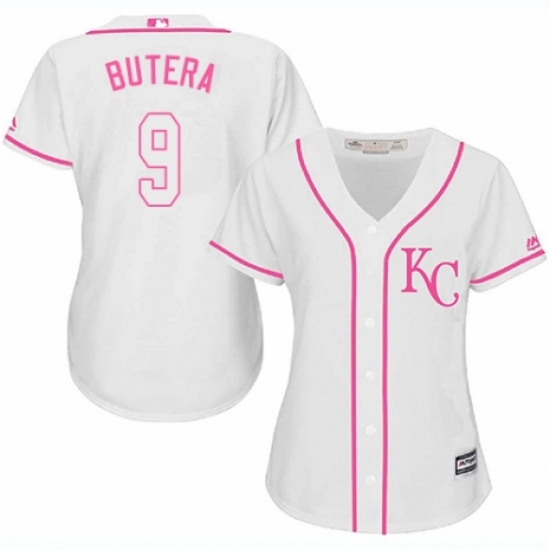 Women's Majestic Kansas City Royals 9 Drew Butera Authentic White Fashion Cool Base MLB Jersey